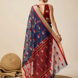 Anjaneya Sarees Navy Cotton Silk Saree with Unstiched Blouse image 2