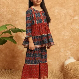 READIPRINT FASHIONS Kids Blue & Red Printed Kurti with Gharara image 3