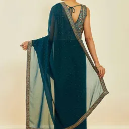 Soch Blue Embellished Saree With Unstitched Blouse image 3