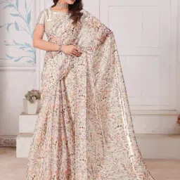 Saree Mall Beige Printed Saree With Unstitched Blouse-image-75