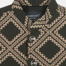 CHARCHIT Boys Dark Green Cotton Blend Printed Nehru Jacket image 3