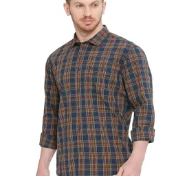 Basics Navy Cotton Slim Fit Checks Shirt image 3