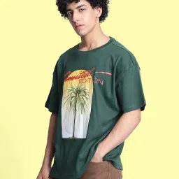 Bene Kleed Men Green Graphic Print Oversize T-Shirt image 3