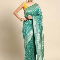 Mohey Blue Silk Woven Saree With Unstitched Blouse-image-7