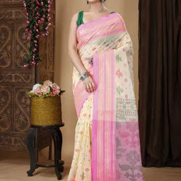 Ruuprekha Floral Zari Pure Cotton Taant Saree-image-15