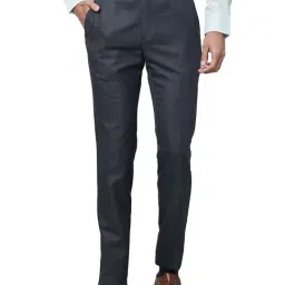 Raymond Dark Grey Slim Fit Check Flat Front Trousers-image-43