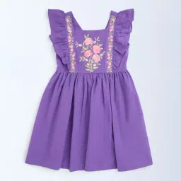 Utsa Kids by Westside Purple Floral Cotton-Blend A-Line Dress-image-44