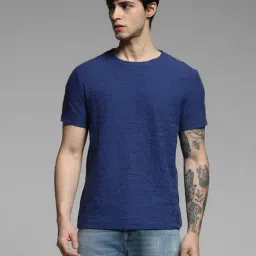 Jack & Jones Navy Cotton Regular Fit Texture T-Shirt-picture-14