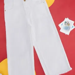 Pantaloons Junior White Solid Trousers-image-4
