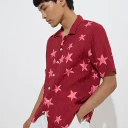nuon men Nuon by Westside Red Star Printed Relaxed-Fit Cotton Shirt-picture-14