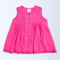 Utsa Kids by Westside Pink Pintuck Detailed Cotton-Blend Dress-image-37