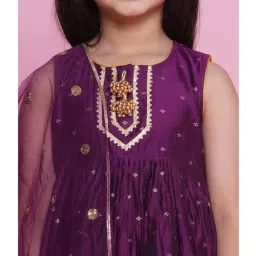 Little Bansi Girls Purple Self Design Kurta, Plazzos with Dupatta image 5