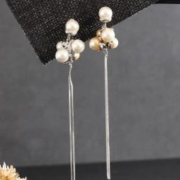 Saraf RS Jewellery Anti-Tarnish Pearl Bunch Designer Long Chain Drop Studs Earrings for Women-picture-28
