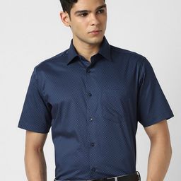 Van Heusen Men Printed Spread Collar Short Sleeves Cotton Formal Shirt-picture-24