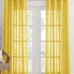 HOMEMONDE Yellow & White Set of 2 Sheer Door Curtain-image-82