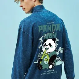 Bewakoof Men's Blue The Panda Way Graphic Printed Oversized Sweatshirt image 2