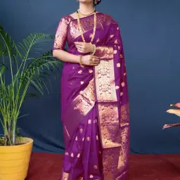 Satrani Purple Silk Woven Saree With Unstitched Blouse-image-28