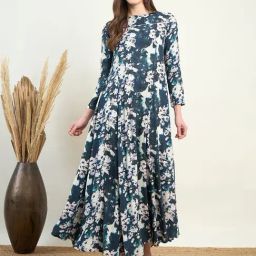 The Kaftan Company Blue Floral Print Maxi Dress-picture-7