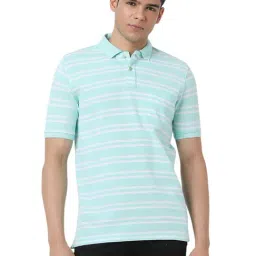 Peter England Blue Regular Fit Stripes Polo T-Shirt-image-94