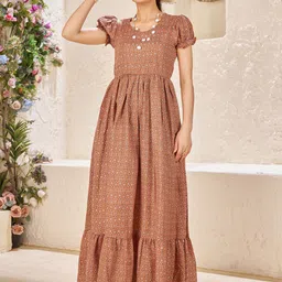 CHANSI Ethnic Motifs Printed Puff Sleeves Fit & Flare Maxi Dress-picture-25