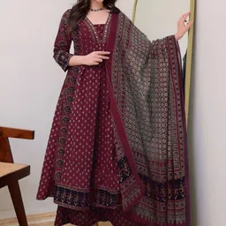 GoSriKi Women Ethnic Motifs Printed Regular Kurta with Palazzos & With Dupatta-picture-21