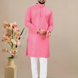 BH FAB Men Pink Cotton Kurtas image 2