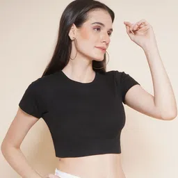 CORSICA Women Ribbed Round Neck Cotton Crop Top-image-95