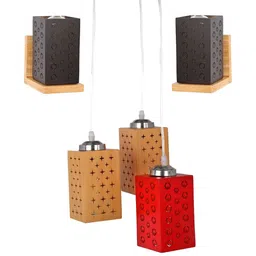 SOMIL Black & Red 3 Pieces Textured Wooden Rectangle Shaped Wall & Ceiling Lamp Combo-picture-11