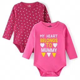 Doodle Poodle 100% Cotton Knit Full SleevesOnesies with Heart & Text Print Pack of 2 - Dark Pink & Maroon-picture-13