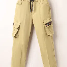 Olio Kids Cotton Woven Full Length Trouser With Cargo Pockets Text Print - Khaki-picture-21