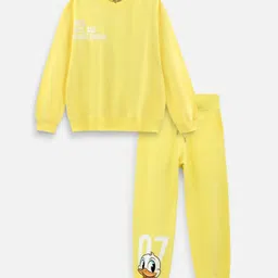 Nap Chief Pure Cotton Knit Full Sleeves Duck Printed Winter Sweatshirt & Joggers Set - Yellow-picture-13