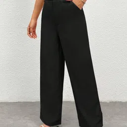 nucouths Women Regular Fit Black Cotton Blend Trousers image 3