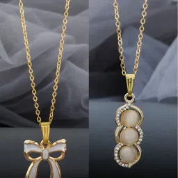 Birado Jewellery Set Of 2 Stainless Steel Gold-Plated Bow Shaped Pendants With Chains-picture-23