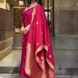 KALINI Floral Embroidered Straight Kurta With Trousers & Dupatta image 3