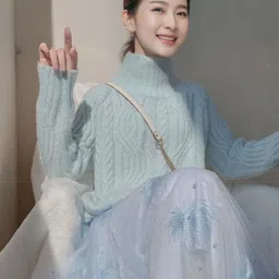 StyleCast Women Self Design Turtle Neck Long Sleeves Pullover Sweater-picture-11