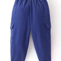 Babyhug Cotton Looper Knit Full Length Lounge Pant with Pockets & Logo Patch - Blue image 2