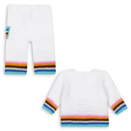 Windrop Solutions Full Sleeves Striped Crocheted Sweater With Coordinating Pajama Set - White image 3