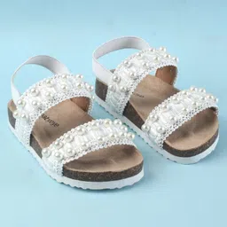 Babyoye Slip On Party Wear Sandals With Pearl Detailing - White image 2
