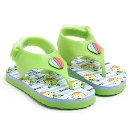 TOMSY CHOICE Teddy Bear Designed & Hot Air Balloon Applique Detailed With Velcro Closure Flip Flops - Green image 3