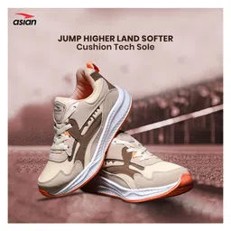 asian Mesh Detailed & Colour Blocked Lace Up Shoes - Beige & Orange image 3