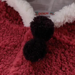 Kookie Kids Half Sleeves Hooded Poncho with Pom Pom & 3D Applique - Maroon image 3