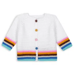 Windrop Solutions Full Sleeves Striped Crocheted Sweater With Coordinating Pajama Set - White image 4