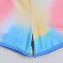 Pine Kids Full Raglan Sleeves Two Piece Swimsuit With Tie & Dye Print & Swimming Cap - Blue image 3