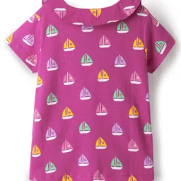 Babyhug Cotton Knit Half Sleeves Co-ords Shorts Night Suit with Ship Print - Pink image 3