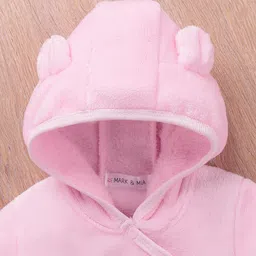Mark & Mia Full Sleeves Winter Wear Hooded Romper With I Love Papa Text & Teddy Embroidery - Pink image 3
