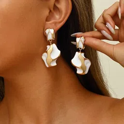 SAPRAA TRENDS Women Gold-Plated Stainless Steel Drop Earrings-image-50