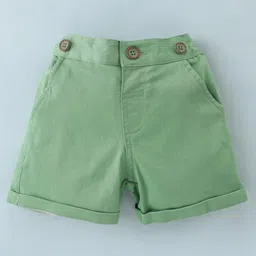 ToffyHouse Cotton Woven Party Wear Half Sleeves Printed Shirt & Shorts Set With Bow & Suspender -Green image 4