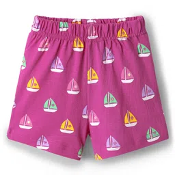 Babyhug Cotton Knit Half Sleeves Co-ords Shorts Night Suit with Ship Print - Pink image 4