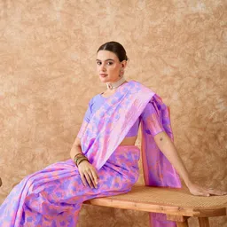 Desi Fusion Ethnic Motifs Woven Design Zari Saree image 2