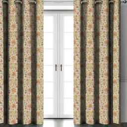 HOMEBREW FURNISHINGS Cream-Coloured 2 Pieces Floral Room Darkening Long Door Curtains-picture-37
